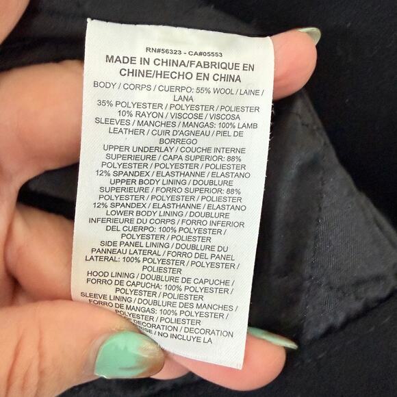 NIKE Wool Leather Sleeve Moto Jacket Black Silver Hooded Medium Women Streetwear - Picture 6 of 7